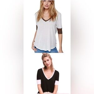 Set of 2 We The Free Black & Brown Ring Leader Tee Slouchy Contrasting Trim XS